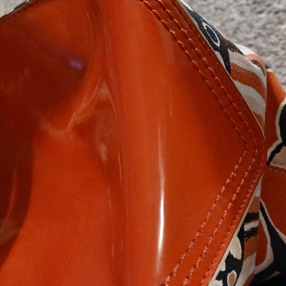 COACH Poppy Glam Scarf Print Floral Tote Bag Orange Patent Leather Hangtag Y2K - Picture 11 of 15